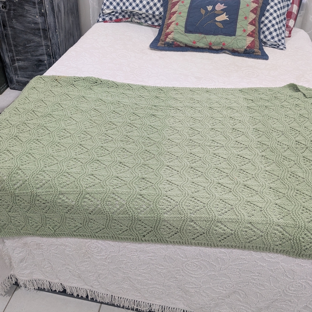 Green Textured Throw Blanket